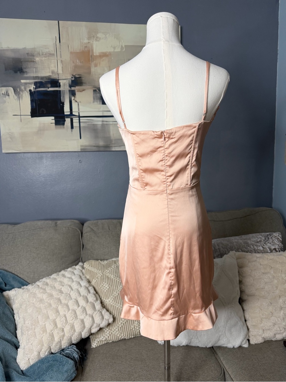Oh Polly Peach Satin Corset Cowl Neck Mini Dress Size US 6 - Picture 4 of 6